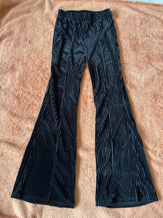 SHEIN Pants - SHEIN Black Velvet Ribbed Flare Trousers